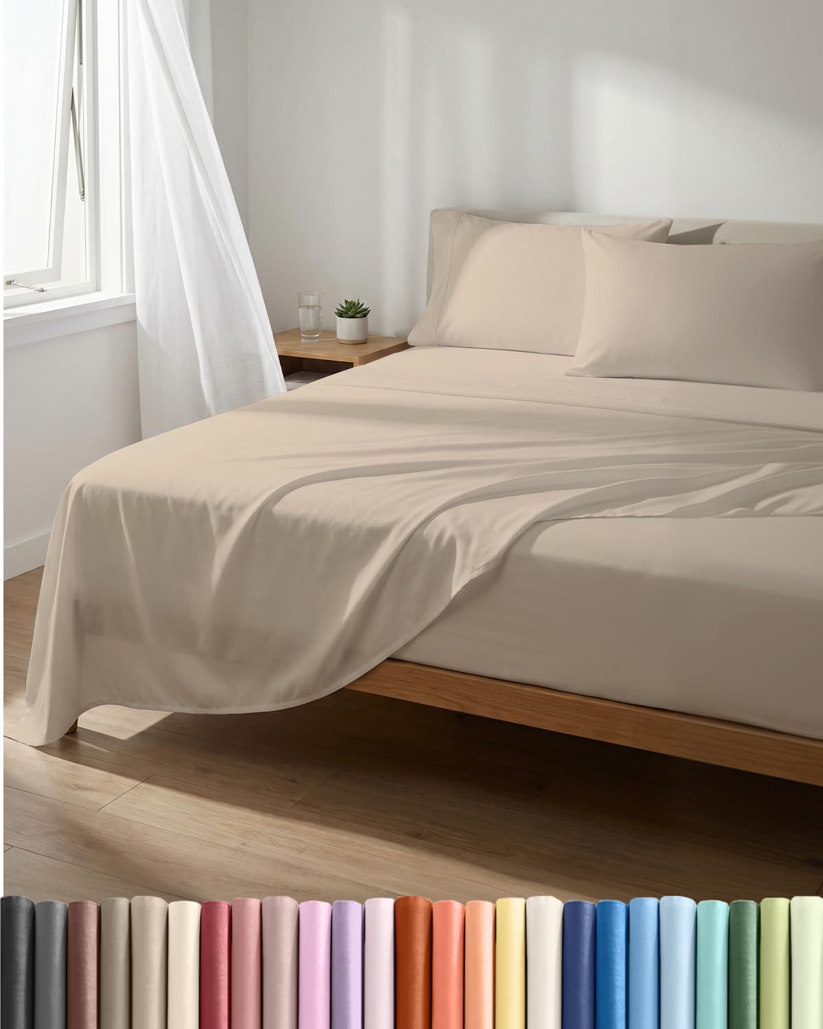 Skiennix Lightweight Full Size Bed Sheet Set - Cooling Soft Breathable Bedding w/ Deep Pockets - Wheat Color