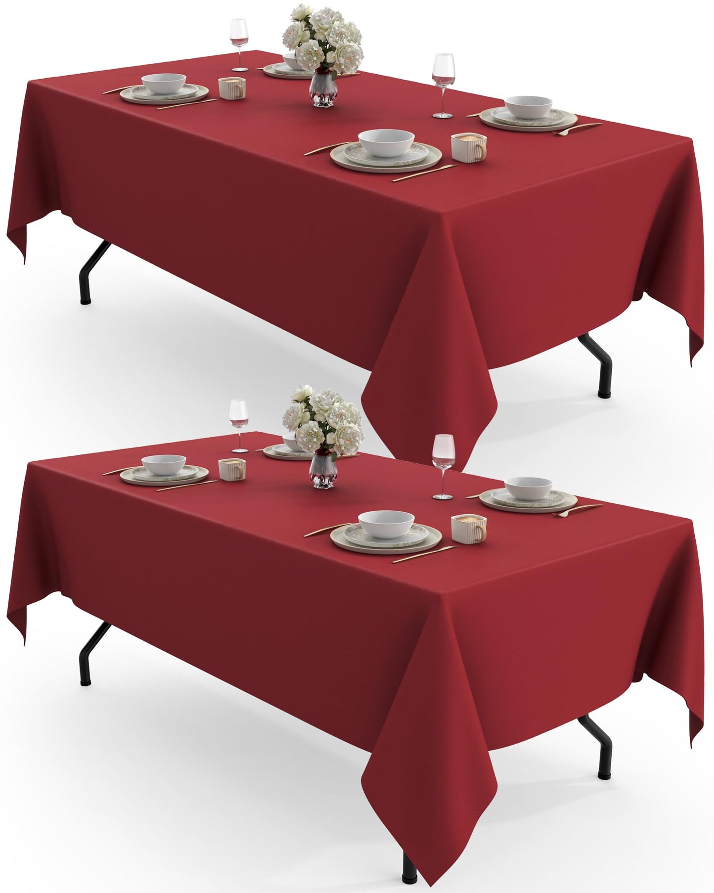 Pureegg Rectangle Table Cloth 60" x 102" – Durable Polyester Tablecloth Offers Reusable & Washable Protection, Ideal for Outdoor Party, Picnic, Wedding, Banquet and Birthday, 2 Pack, Red
