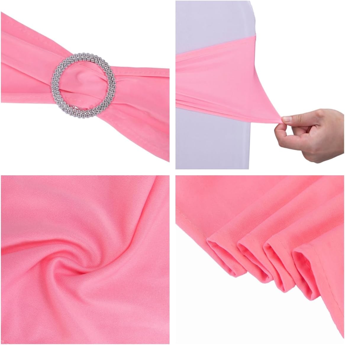 Skiennix Pink Chair Sashes - 30 Pack Stretch Spandex with Elastic Bow for Wedding & Event Decor