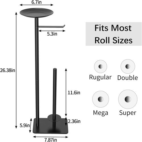 Feilern Toilet Paper Holder Stand - Floor-Standing Dispenser with Top Storage Shelf - Black
