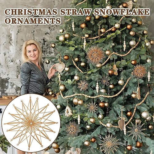 Gerrii 11 Pcs Straw Snowflake Ornaments Christmas Tree Set with LED Lights