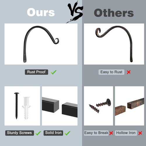 Gtongoko 10-Inch Metal Plant Hangers - Durable Indoor/Outdoor Hooks for Hanging Plants, Bird Feeders & Lanterns | Black Finish