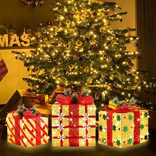 JustPRO Style 7 Ultra Large 15x13x10.5 Inches Lighted Gift Boxes Set of 3 91 LED Warm White
