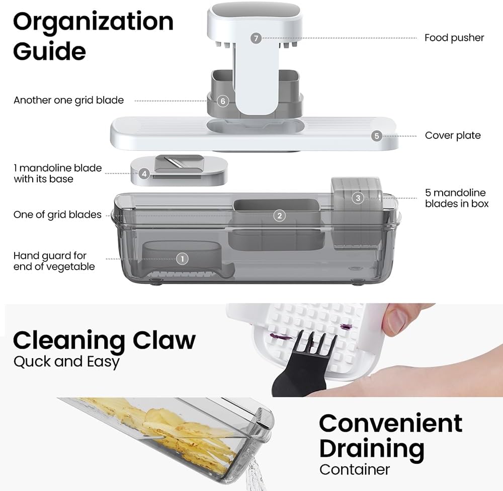 Skiennix 8-in-1 Vegetable Chopper Mandoline Slicer - 8 Blades for Easy Onion, Veggie & Fruit Cutting