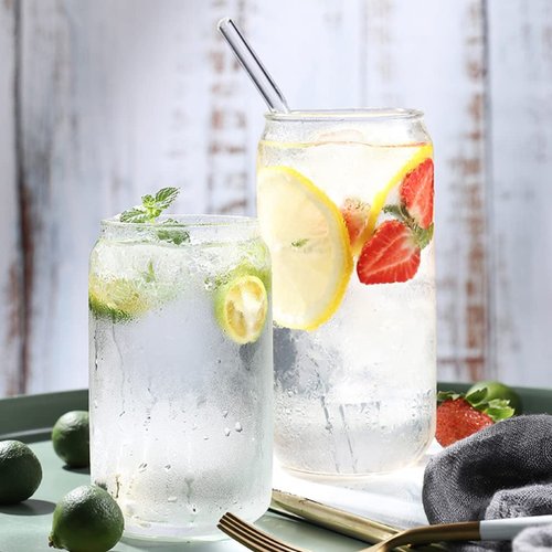ARTIBETTER 18Oz Glass Water Cups with Bamboo Lids and Glass Straws 2-Pack Clear Reusable Drinking Cups for Coffee Tea and Cold Beverages