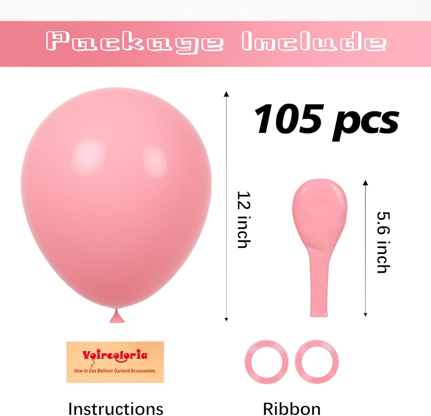 Voircoloria 12-Inch Retro Pink Balloons - 105pcs Party Latex Balloons for Birthdays & Baby Showers