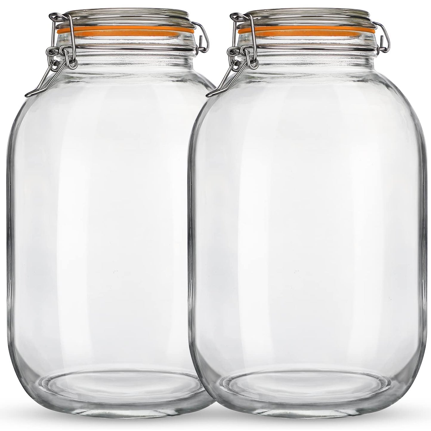 Qianfenie Glass Jars with Airtight Lids, 2 Pack Large Mason Jars with Replacement Silicone Seal, 1 Gallon Heavy-duty Food Storage Container for Fermentation, Pickling Eggs, Canning, Sun Tea, Snack