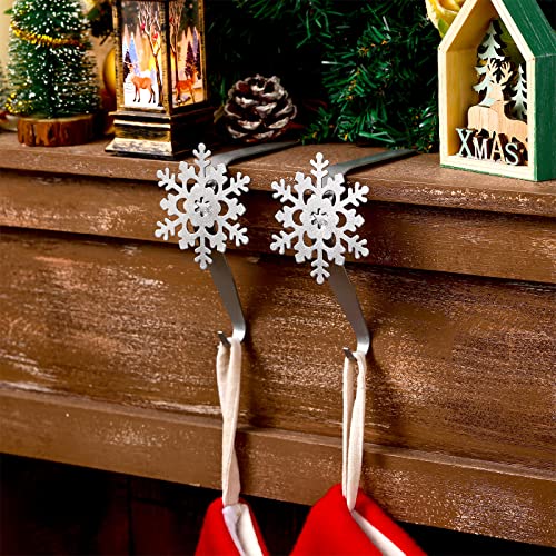 Peryiter 12 Pcs Snowflake Stocking Holders Metal Hooks for