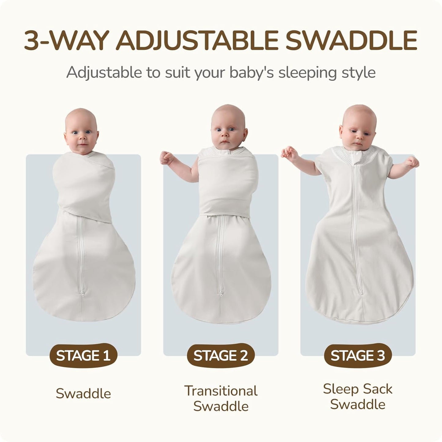 Skiennix Swaddle Sack | Safe Sleep Design with Breathable Mesh | 100% Cotton for 3-6 Months - Grey