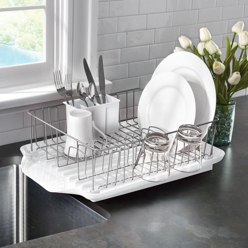 Farberware Classic Large Rust-Resistant Dish Rack Set with Removable Flatware Caddy - White / Dish Rack Set