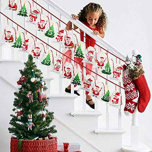 OurWarm Christmas Advent Calendar 2025, 24 Days Burlap Hanging Advent Calendars Candy Gift Bags DIY Xmas Countdown Christmas Decorations for Kids Wall Home Office Holiday Decor