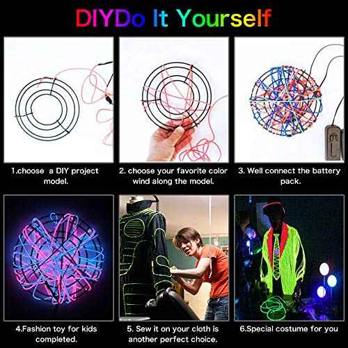 lychee EL Wire Neon Glowing Strobing Electroluminescent Light El Wire w/Battery Pack for Parties, Halloween Decoration (White, 9ft)