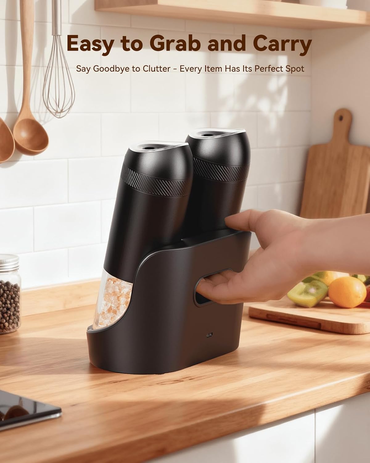 WONMAKE Electric Salt and Pepper Grinder Set - Automatic Mill with 6-Level Coarseness, Dual Speed & 5.95oz Capacity