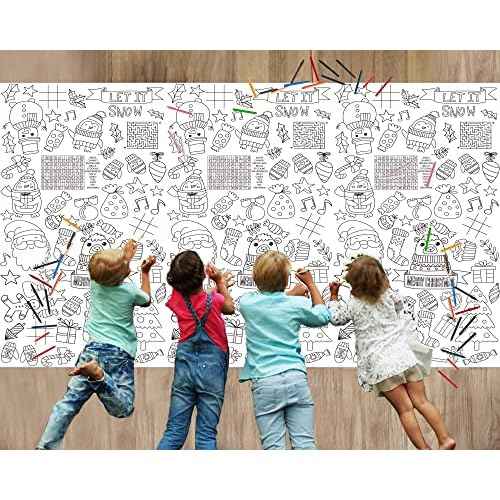 Wiooffen 47¡¯¡¯x 82¡¯¡¯ Christmas Giant Coloring Tablecloth Posters Activity for Kids, Xmas Huge Holiday Color-in Paper Poster Table Cover Arts and Crafts for Kids Preschool Kindergarten Classroom