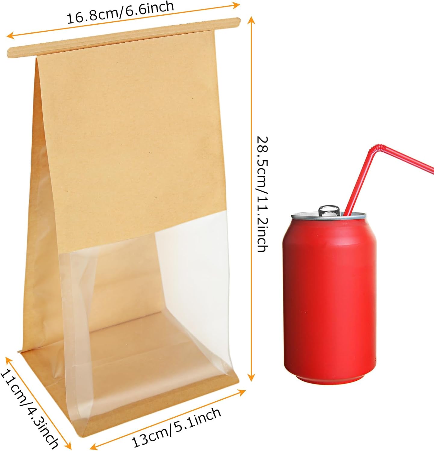 Skiennix Bakery Bags - 150PCS Brown Kraft Paper Cookie Bags with Window | 5.1 x 4.3 x 11.2 Inch for Gifts & Favors