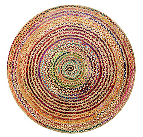 6 Feet Round Multi Color Jute Chindi Rag Rug - Handwoven Area Rug