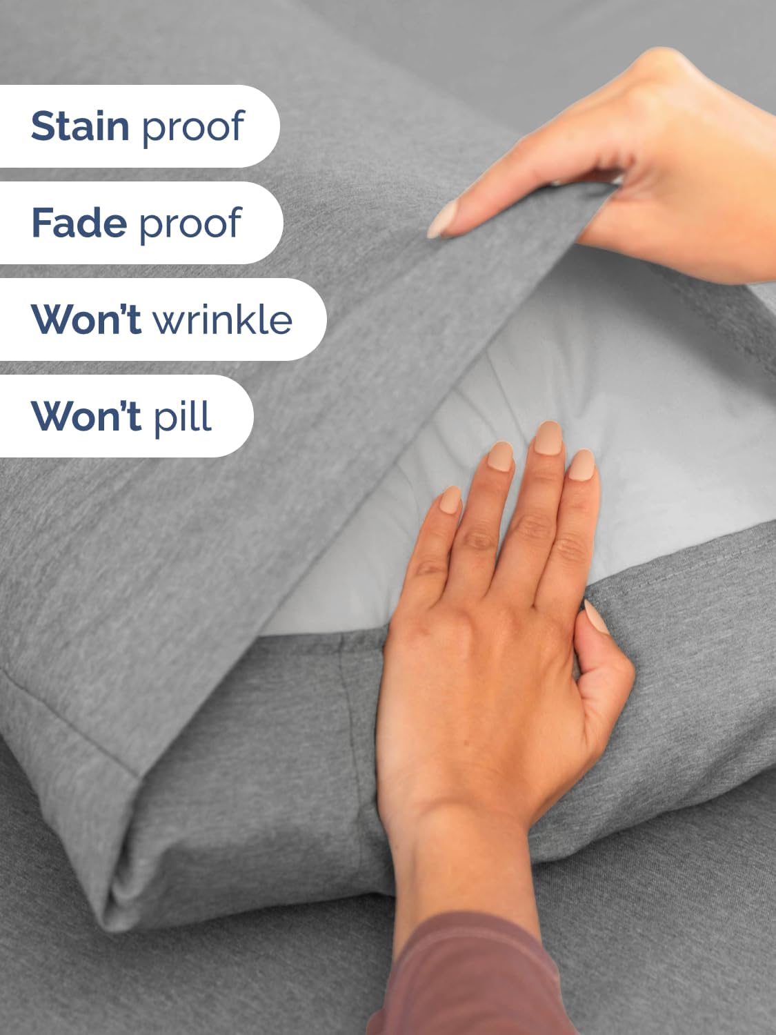 Skiennix Extra Deep Split King Sheet Set - 7 Piece Breathable Cooling Bedding - Soft Wrinkle-Free Heathered Grey