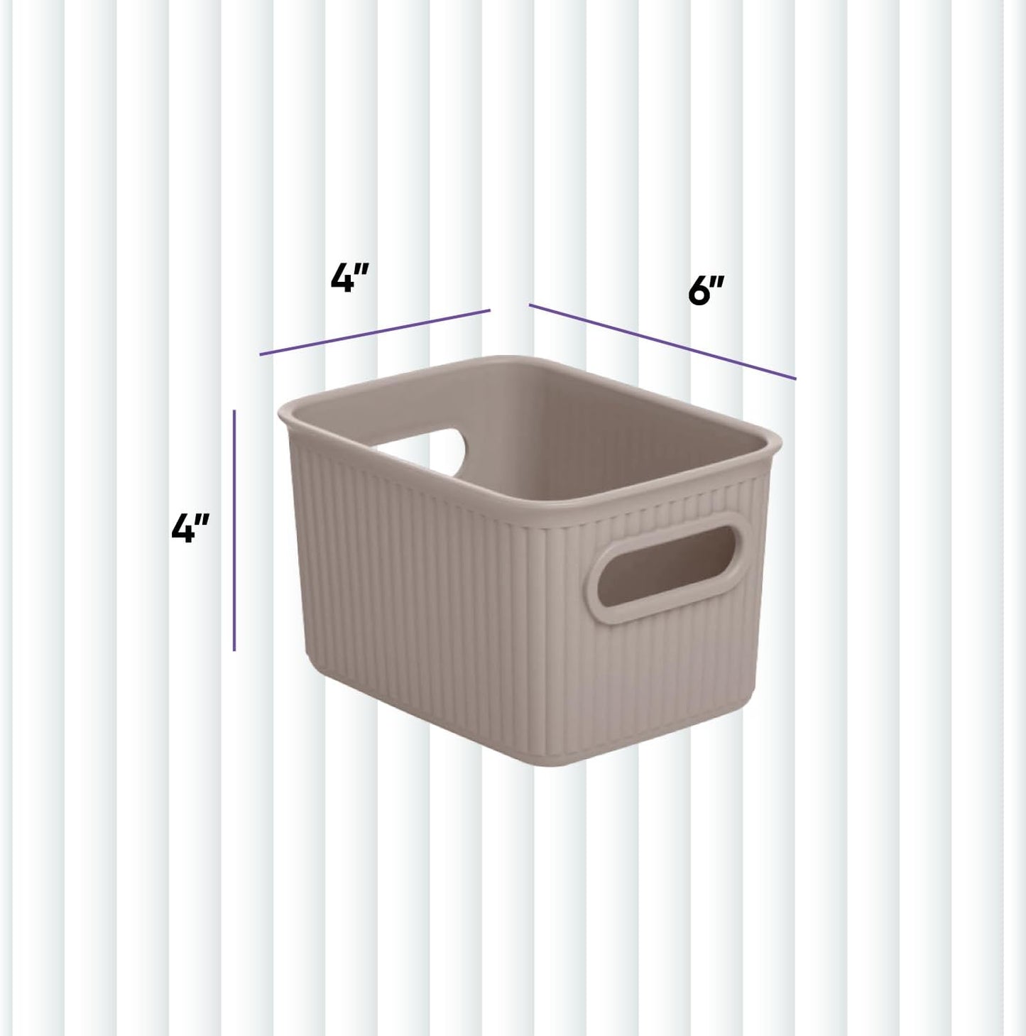 Superio Ribbed Collection - Small Taupe Decorative Plastic Storage Basket | 1.5 Liter Organizer for Home