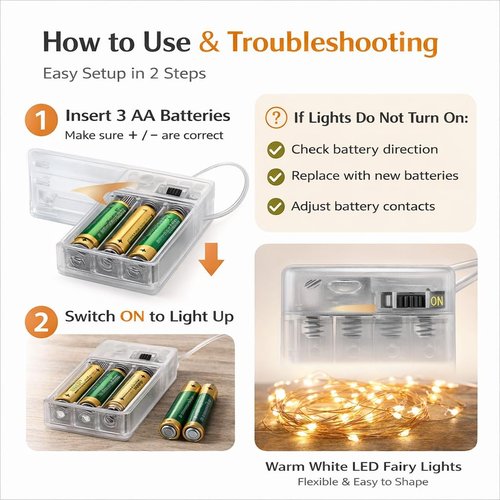 Ariceleo Led Fairy Lights Battery Operated, 2 Packs Mini Battery Powered Copper Wire Starry Fairy Lights for Bedroom, Christmas, Parties, Wedding, Centerpiece, Decoration (5m/16ft Warm White)