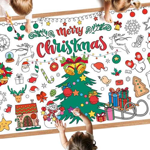 Giant Christmas Coloring Poster - Large Merry Christmas Coloring Tablecloth for Kids, Jumbo Xmas Paper Coloring Table Cloth Banner Activities Games Party Favors Crafts,30 x 72 Inch