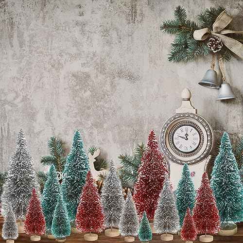8 Pcs Mini Christmas Tree,Artificial Small Christmas Trees with Wood Base,Bottle Brush Trees Silver Xmas Tree for Christmas Decoration Winter Ornaments DIY Crafts