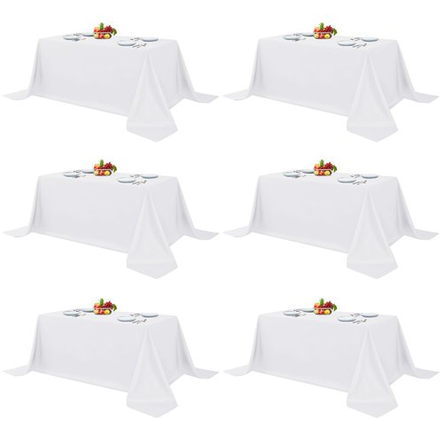 Fitable White Table Clothes for Rectangle Tables, 6 Pack - 90 x 156 Inch - Reusable and Elegant Tablecloths, Polyester Fabric Table Covers for Wedding, Party, Banquet, Formal Events