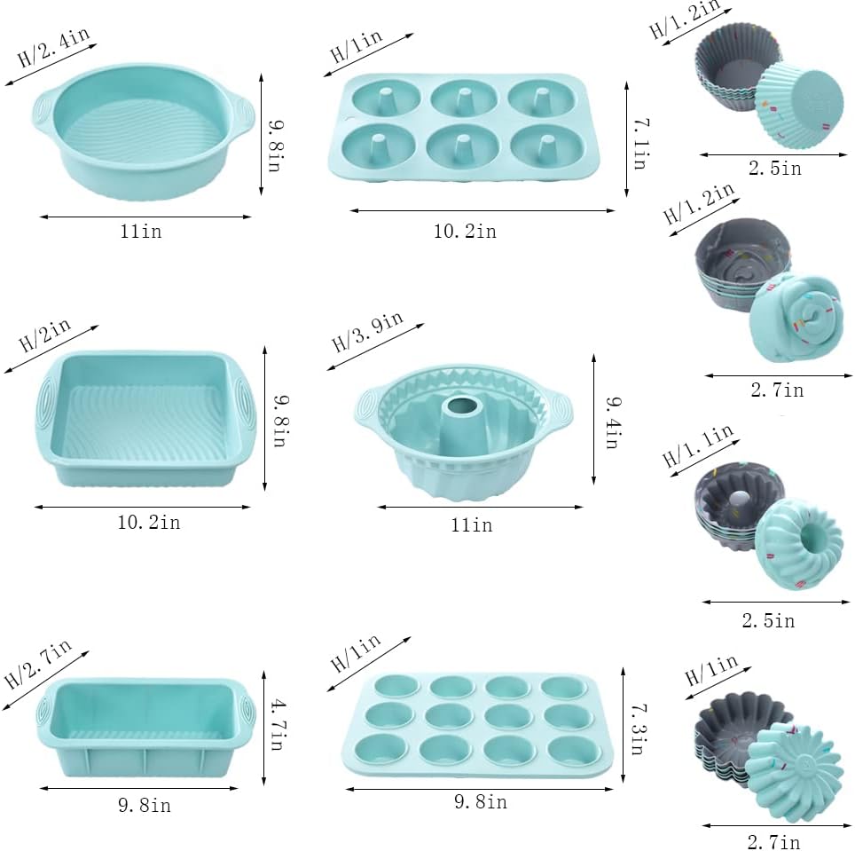 Skiennix Nonstick Silicone Bakeware Set - 30-Piece Baking Essentials with Cake Molds & Muffin Pans