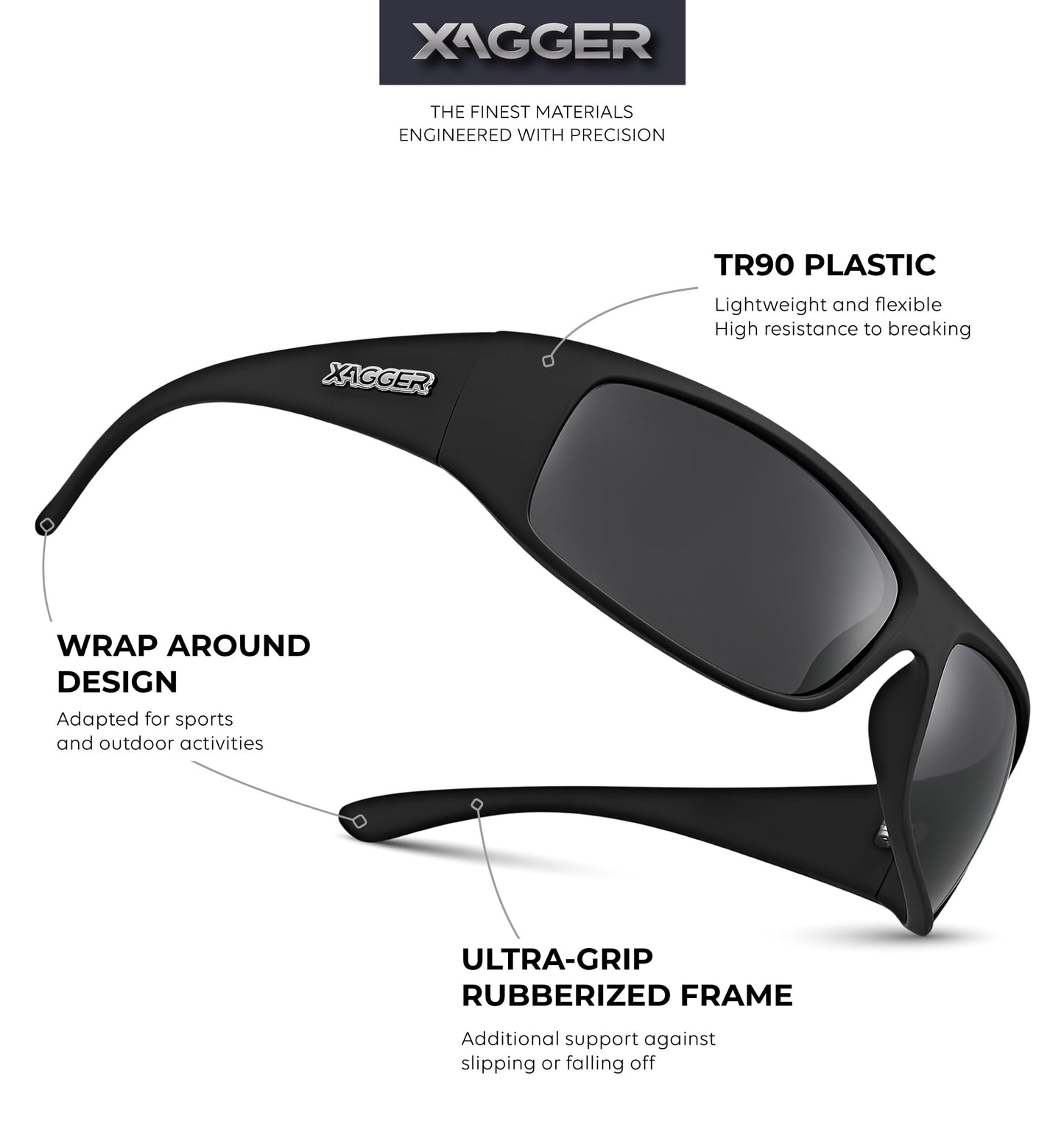 Xagger Sports Polarized Sunglasses for Men Wrap Around TR90 Frame Driving Fishing Running Sun Glasses