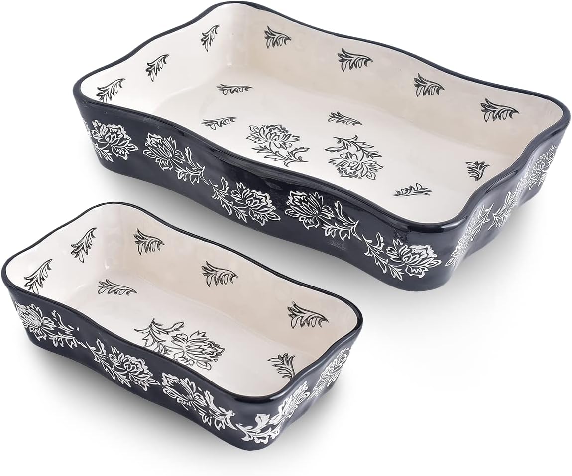 Wisenvoy Ceramic Baking Dish Set - 2-Piece Casserole Lasagna Pan Bakeware | Durable & Stylish