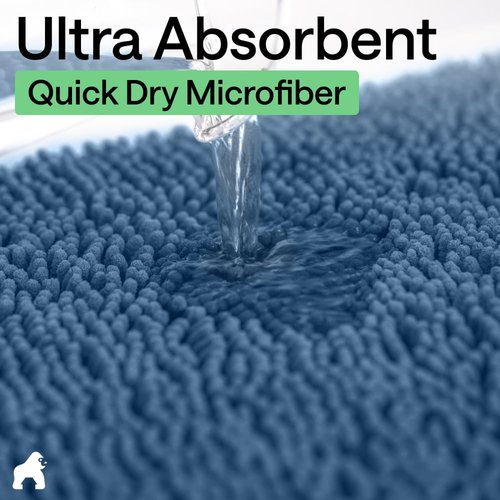 GORILLA GRIP Bath Rug Mat - Thick Soft Absorbent Chenille | Quick-Dry Microfiber, 36x24, Blue