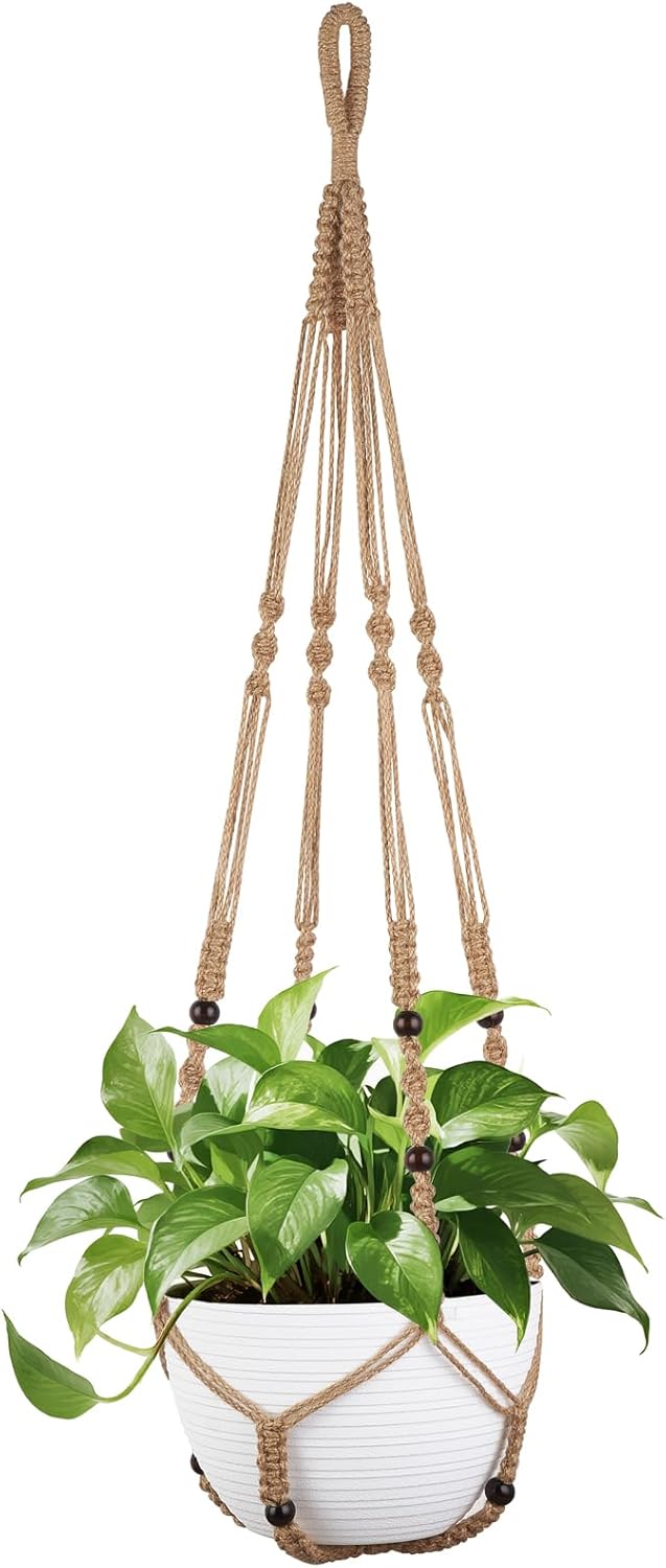 Mkono Macrame Plant Hanger - Extra Long 43 Inch Holder for 12 Inch Pots | Stylish Indoor/Outdoor Decor, Brown