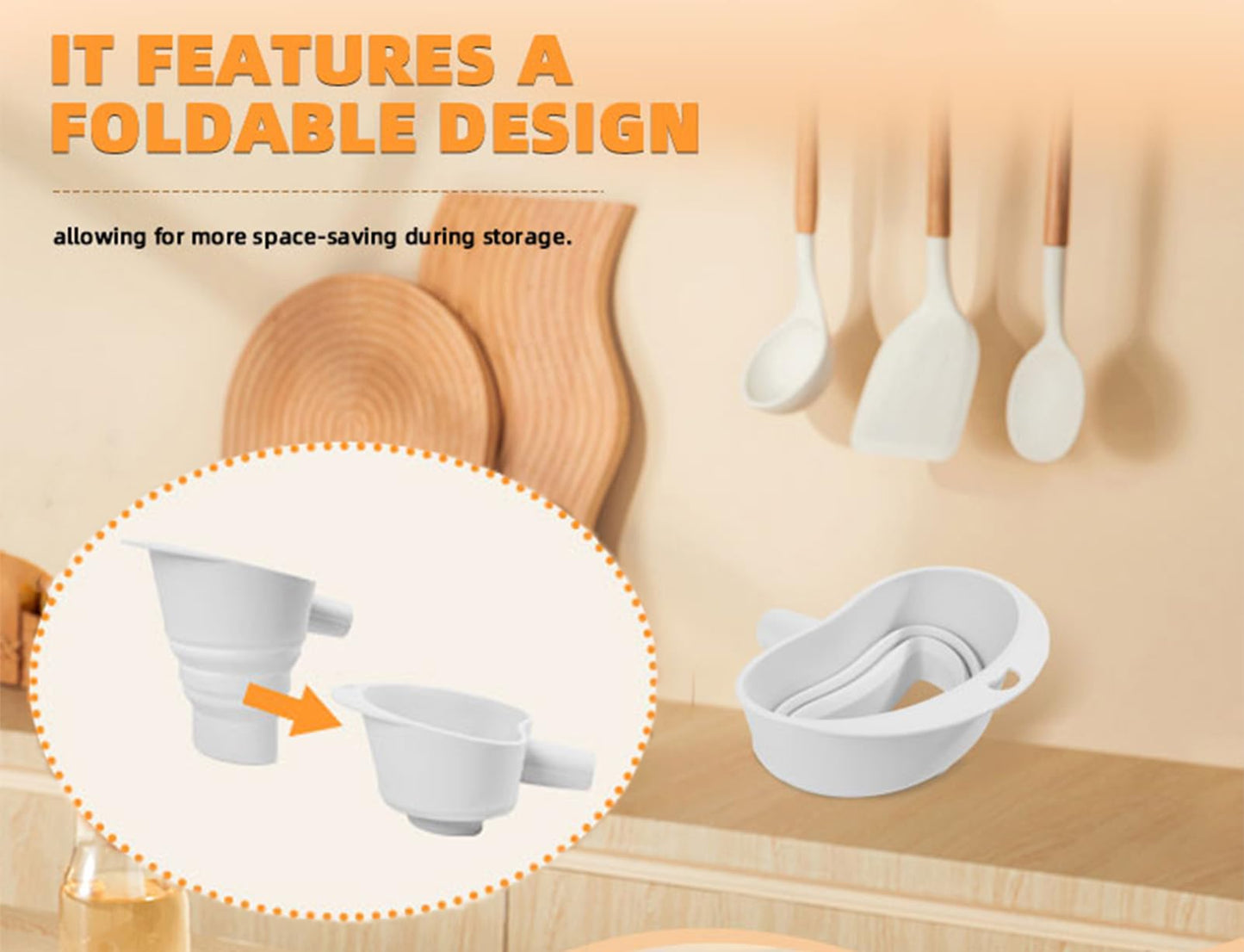 Silicone flour funnel for KitchenAid stand mixers, foldable wide-mouth design, anti-clog and splash-proof, easy to pour, suitable for KitchenAid Artisan KSM150 5-Quart Tilt-Head Mixer, dishwasher-safe