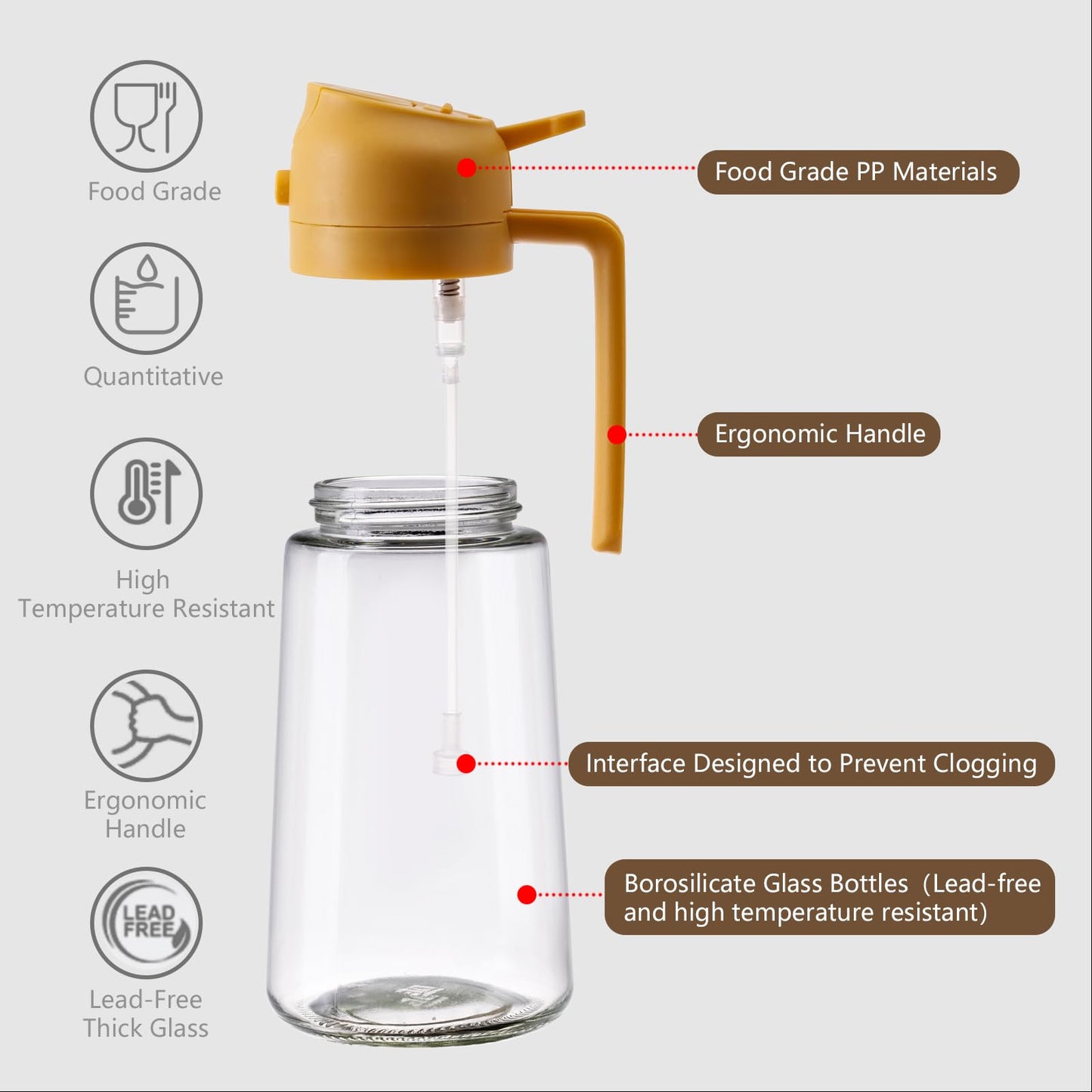SWEET VIEW Oil Sprayer for Cooking, 16oz/470ml 2 In 1 Glass Olive Oil Sprayr & pourer for Kitchen, Air Fryer, Cooking, Salad, BBQ (Yellow)