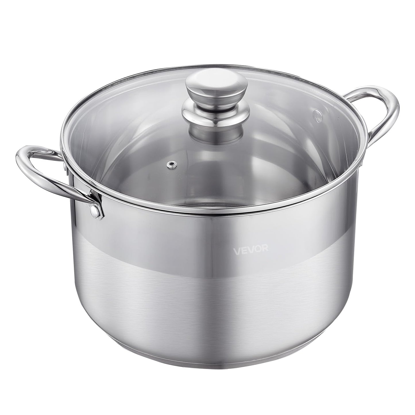 VEVOR Stainless Steel Stock Pot, 12QT Stainless Steel Stockpot with Glass Lid, PFOA-Free, PFAS-Free, Compatible with Gas Stoves, Induction Cooktops, Electric Stoves, for Soups, Stews, and Pasta