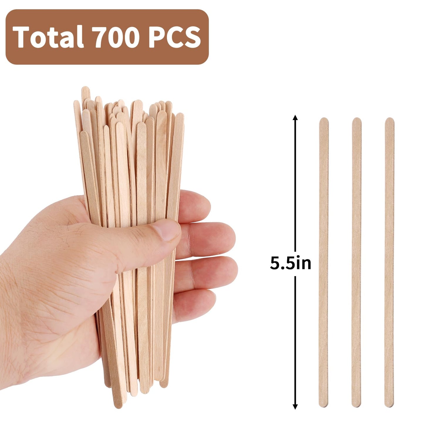 MOWPOG 700 Pcs Natural Wooden Coffee Stirrers, 5.5" Disposable Stir Sticks, Ideal for Coffee Bars and Parties, Smooth Splinter-Free Birch wood Stirrer for Tea and Beverages (5.5")