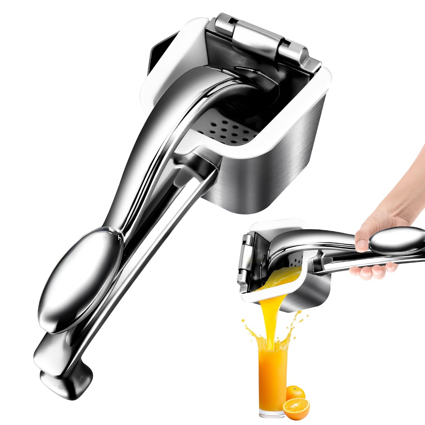 Stainless Steel Citrus Juicer Press - Manual Handheld Lemon/Orange/Pomegranate Squeezer with Non-Slip Grip, Rustproof Dishwasher Safe Fruit Press for Home Kitchen, Easy to Clean