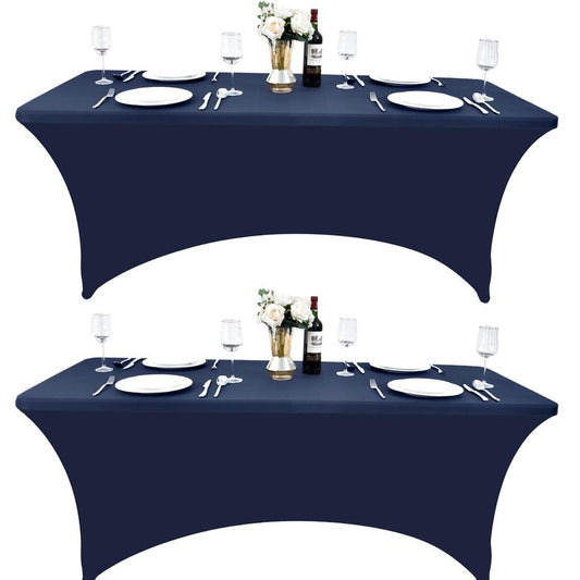 ZarzaaSik 2-Pack 8ft Spandex Table Covers for Rectangle Folding Tables - Washable Elastic Tablecloth - Ultimate Fitted Table Protector for Birthday Parties, Trade Shows, Banquet