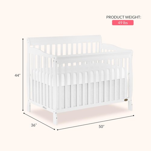 Dream On Me Ashton 4-in-1 Convertible Baby Crib - Sustainable Pinewood, White Finish, 4 Mattress Heights