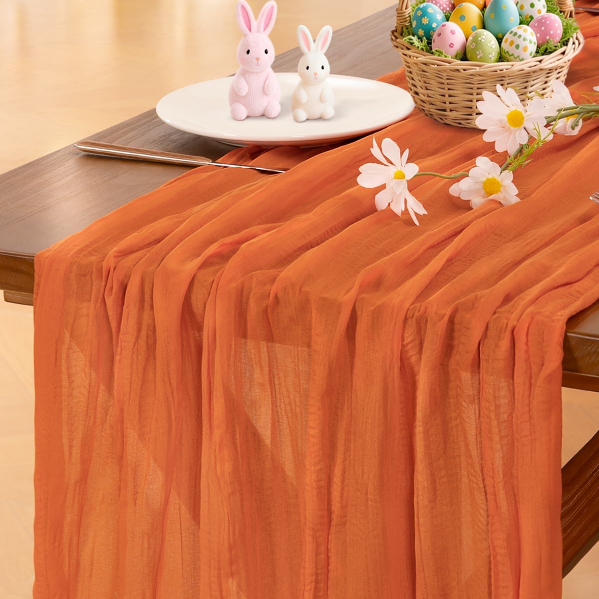 Socomi Orange Summer Cheesecloth Table Runner Boho Rustic Gauze 120 inch 10FT Cheese Cloth Sheer Runner for Wedding Party Baby Shower Birthday Home Decor Holiday Decorations