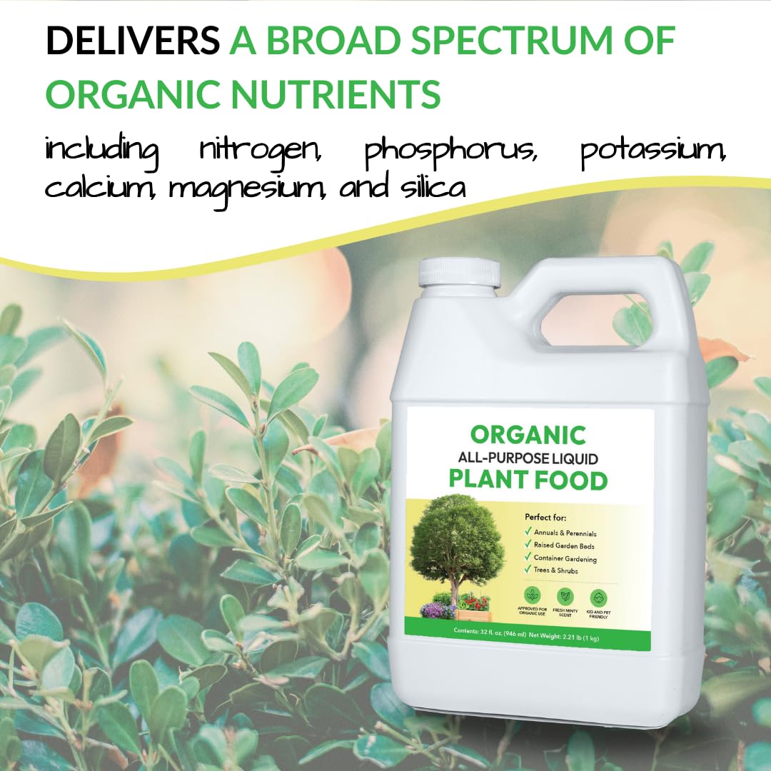 Organic All-Purpose Liquid Plant Food - Concentrated Fertilizer for Outdoor Plants | 32oz Mixes to 32 Gallons