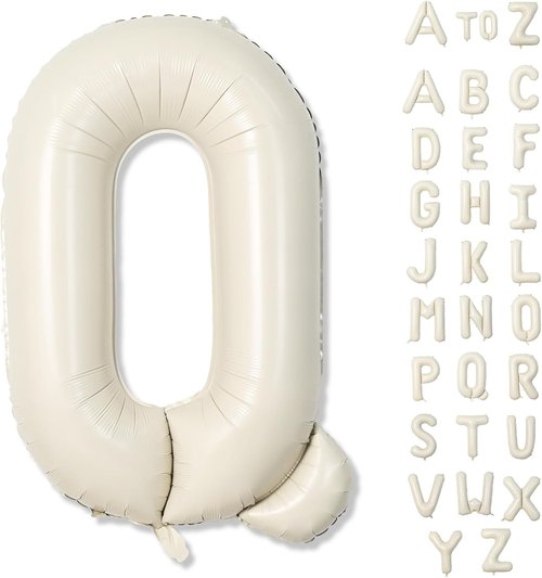 Cream Q 40-Inch Alphabet Foil Name Balloon - Large Self-Inflating Letter for Girls' Birthday | White Sand Mylar