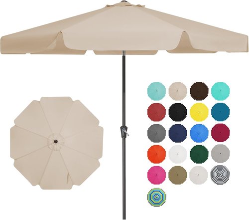 JEAREY 9 FT Patio Umbrella - Outdoor Market Umbrella with Push Button Tilt & Crank - Beige
