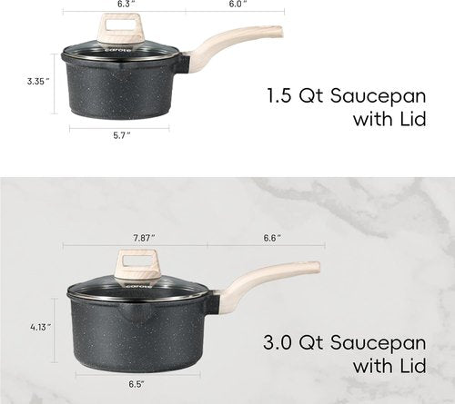 CAROTE Nonstick Saucepan Set - 1.5Qt & 3.0Qt Cooking Pots with Lid | Easy to Clean, Induction Compatible, PFOA Free (Classic Granite)