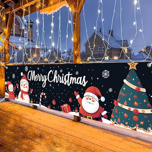 BlissYard Santa Christmas Banner with Snowflakes, 78 x 17 Inches - Festive Holiday Decor - Variation: Santa Christmas Banner#08