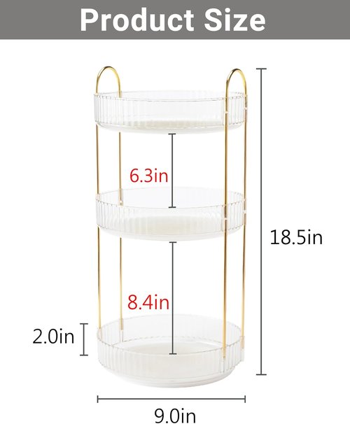 Asayuee 360° Rotating Makeup Organizer - Large 3-Tier Storage for Skincare & Cosmetics | Clear Finish