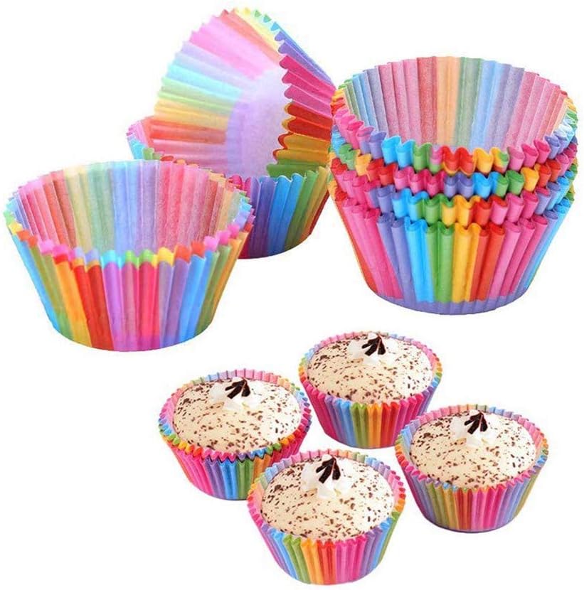 Rainbow Baking Cups by Cupcake Cases - 100 Pcs Paper Cup Set for Weddings & Birthdays
