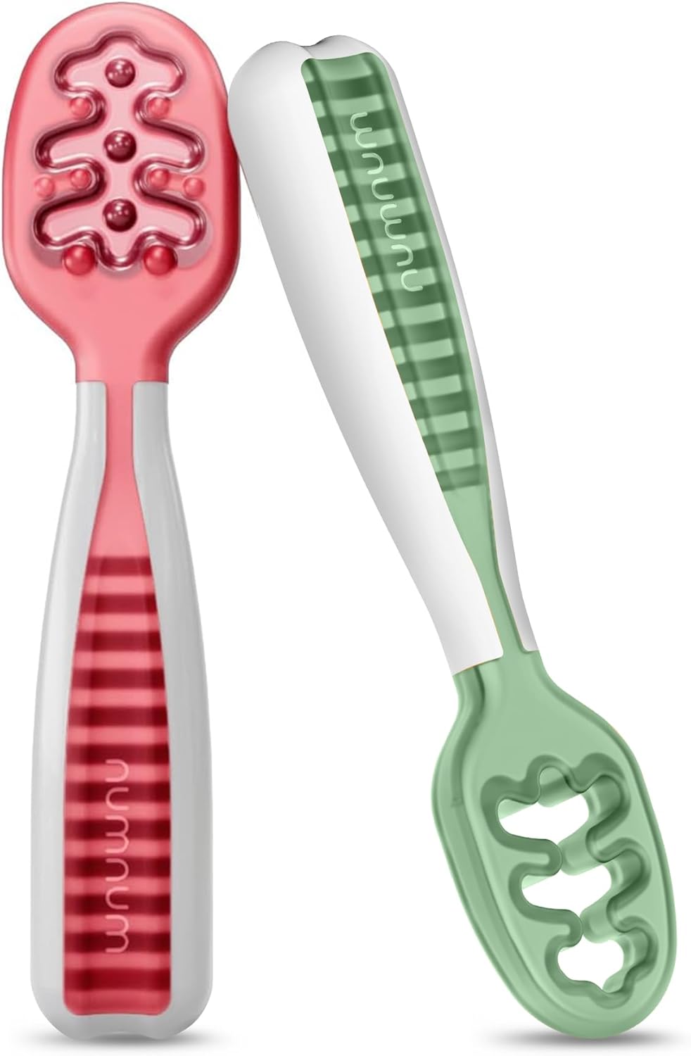 NumNum Baby Spoons Set - Silicone Self-Feeding Utensils for 6+ Months | BPA-Free, 2 Pack Red/Green