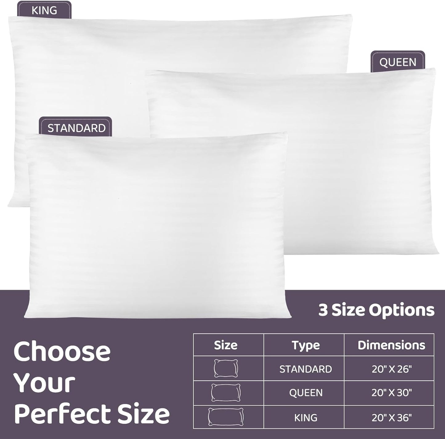 Skiennix 100% Cotton Pillow Case Protector - Soft Hotel Grade Zipper Covers, Standard Size (20x26), 4 Pack, Oeko-TEX Certified