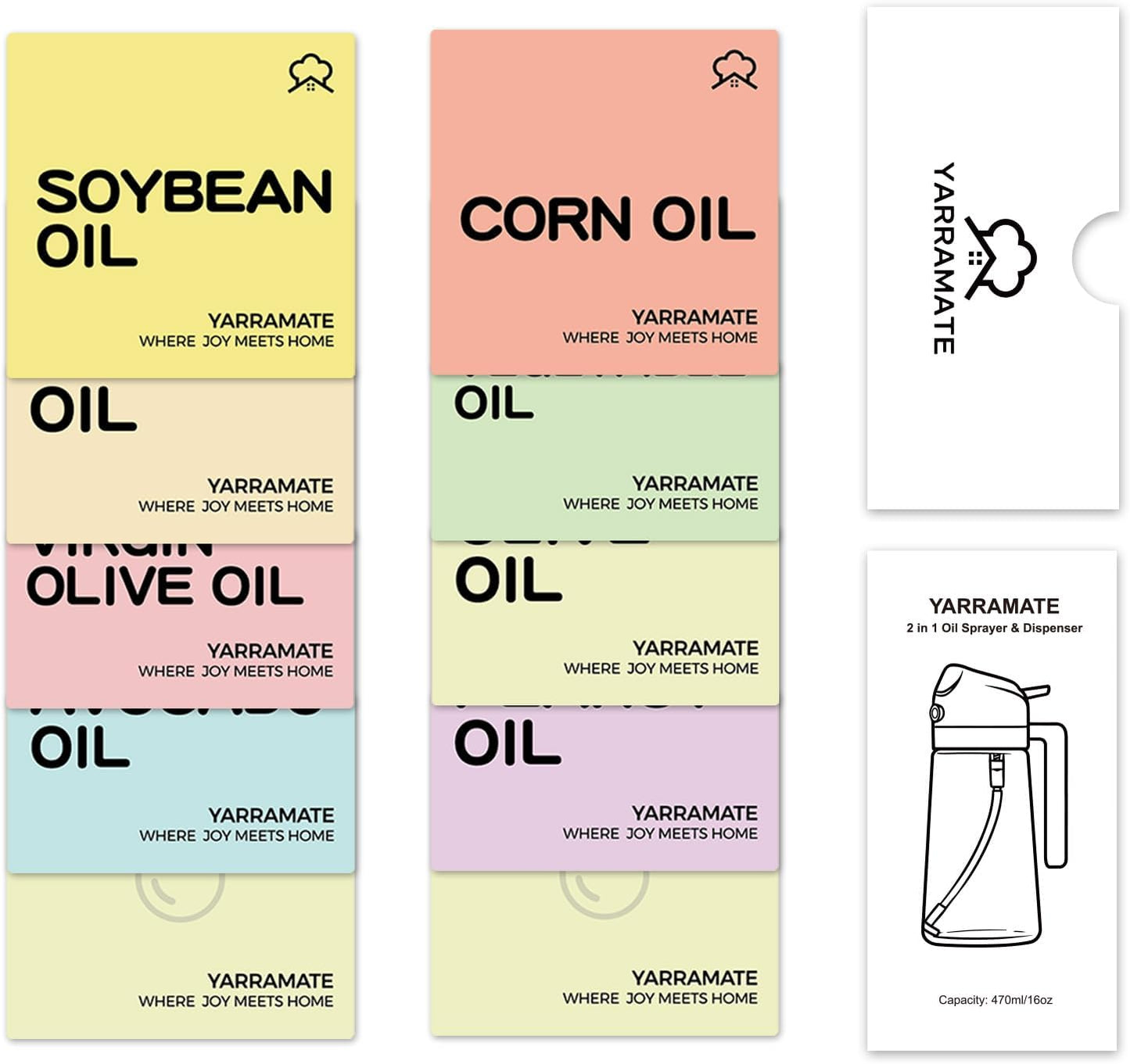 YARRAMATE 10 Color Labels - Perfect for Oil Sprayer Bottles | Easy Identification & Organization