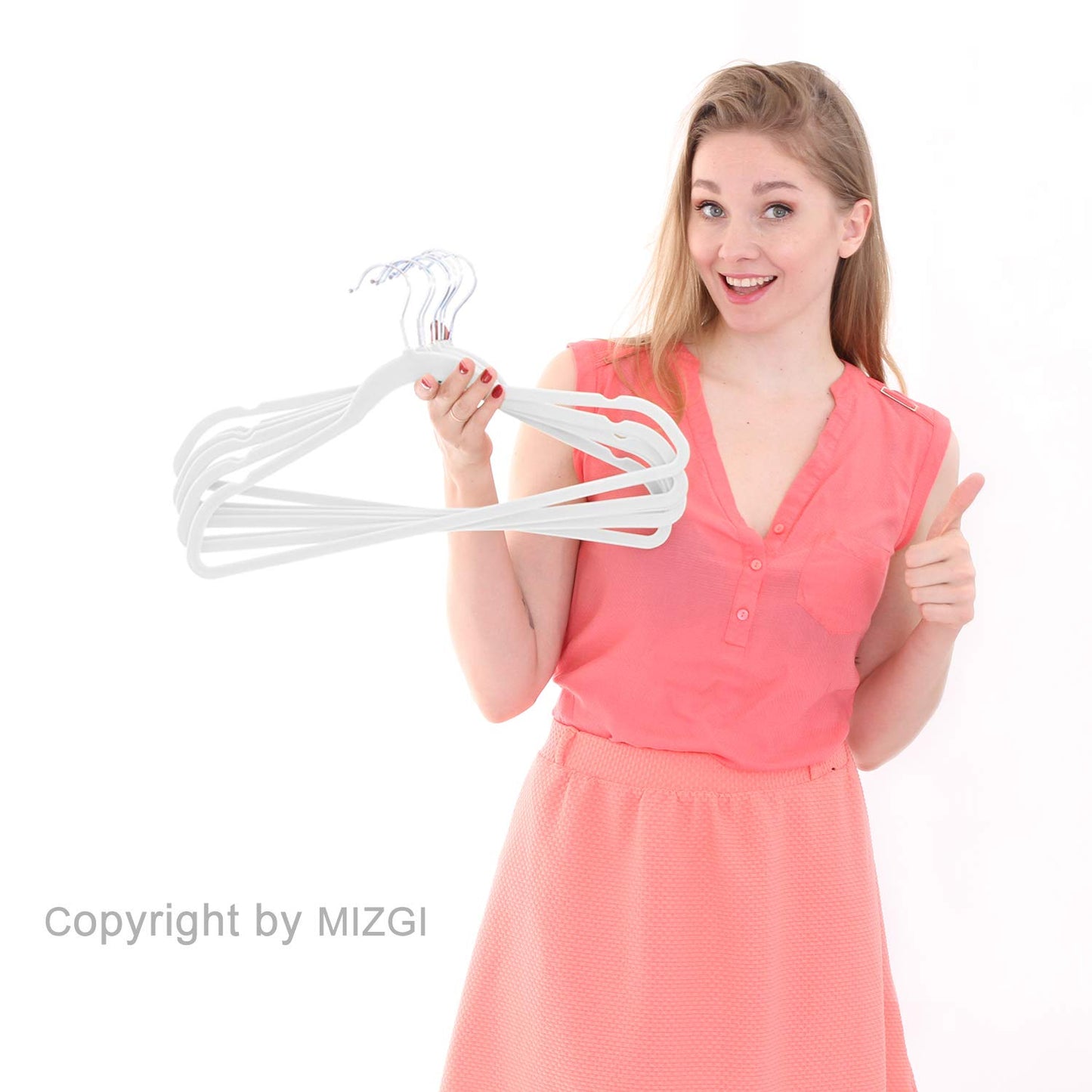 MIZGI Premium Velvet Hangers (50 Pack) - Heavyduty Non Slip Felt Suit Hangers - White Chrome Hooks, Space Saving